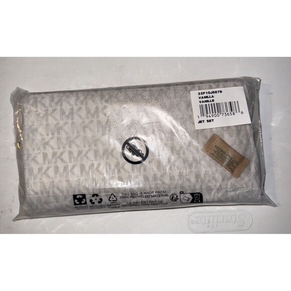 Michael Kors Jet Set Travel Continental Wallet Womens Vanilla Logo-Print ERK1701 - Picture 7 of 9